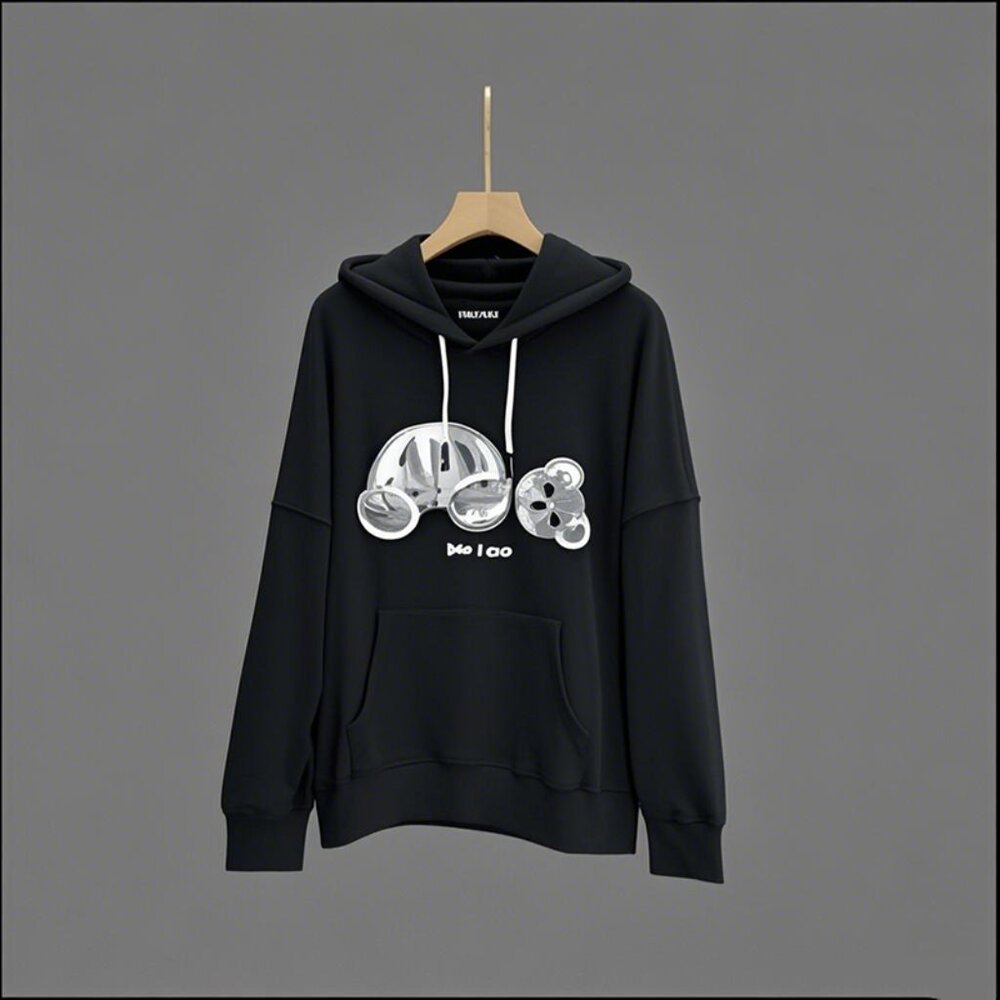 NWT Palm Angels White Decapitation Bear Skull Hoodie Black